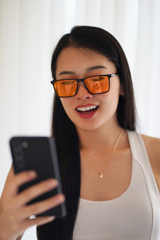 My Blackout Blue Light Blocking Glasses Girl Phone Lifestyle